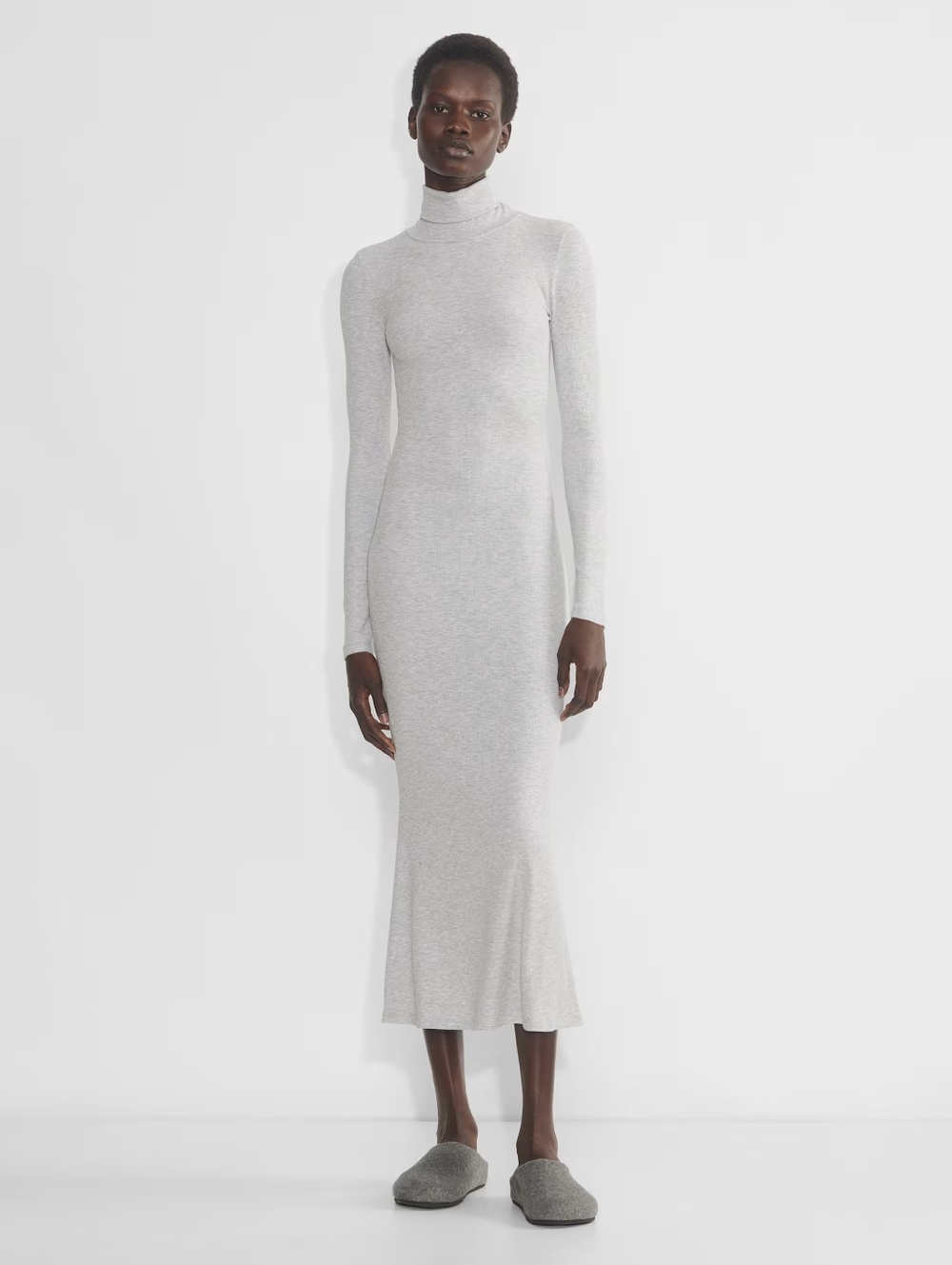Aritzia The Group Burlow Dress In Heather Chrome Elegant Gray Long Sleeve Dress